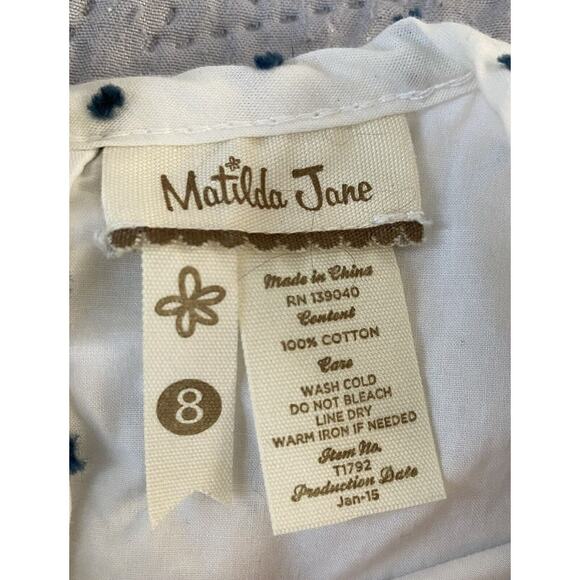 Matilda Jane Small Sz 8 Raised Dot Wht Ruffle Ctn Lined Embellished Aqua Buttons - Picture 4 of 9